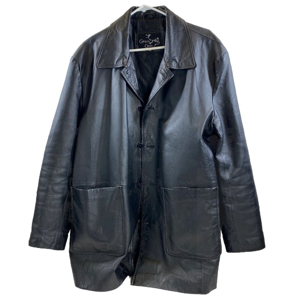 caribou creek mens medium black leather coat